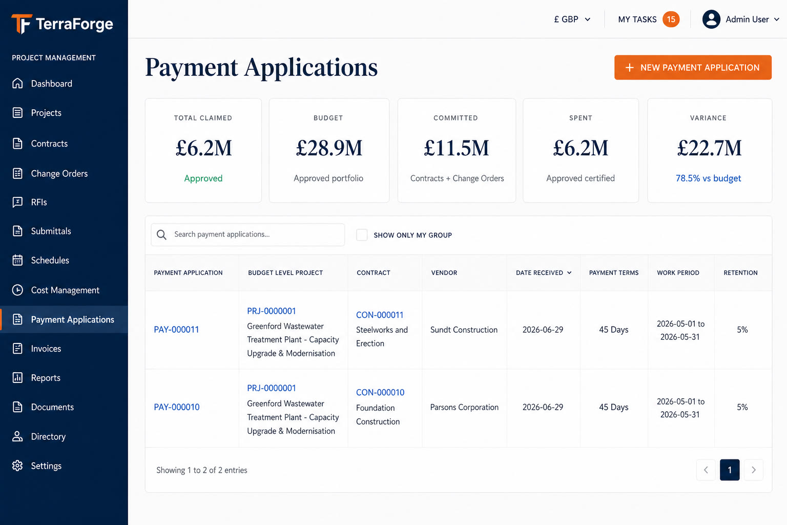 TerraForge payment applications business process