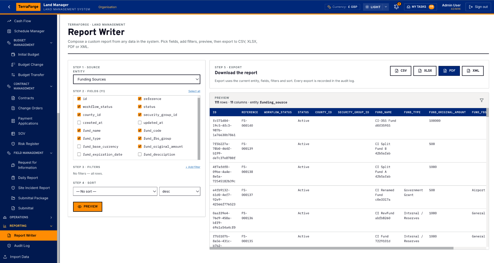 TerraForge custom output and Report Writer
